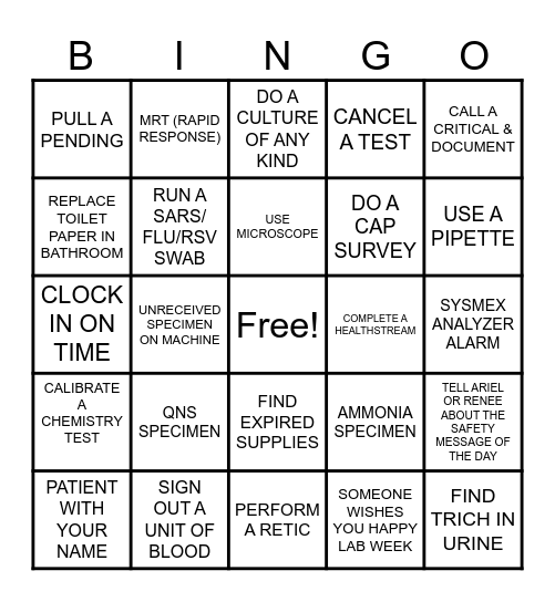 PHLEBOTOMY Bingo Card