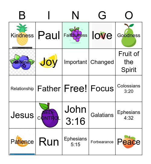 Fruits of the Spirit Bingo Card