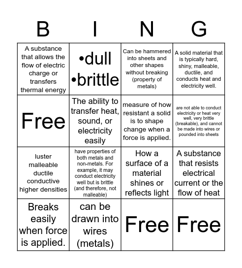 Science Vocab Bingo Card