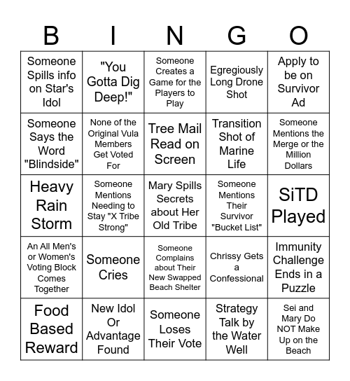 Survivor 48 Episode 4 Bingo Card