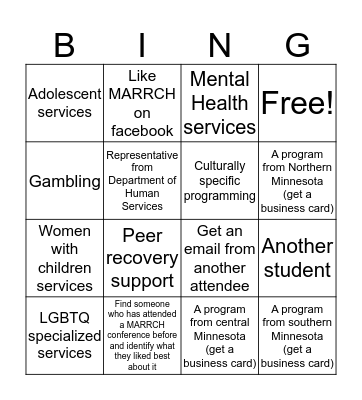MARRCH Conference Bingo Card