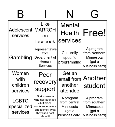 MARRCH Conference Bingo Card