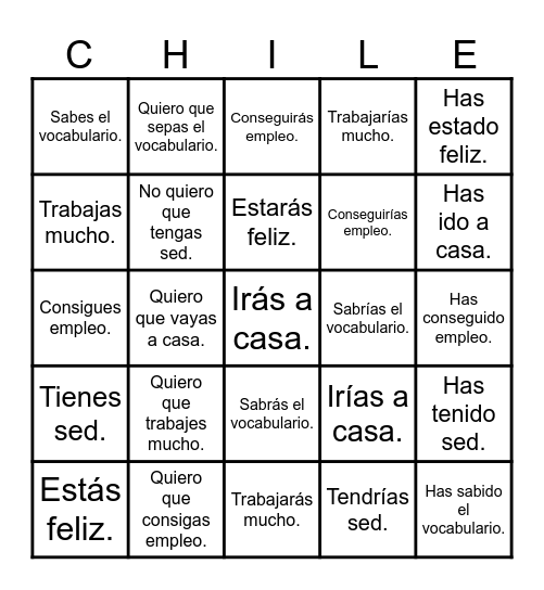 Mezcla de tiempos verbales Bingo Card