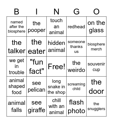 the FREAKING zoo Bingo Card