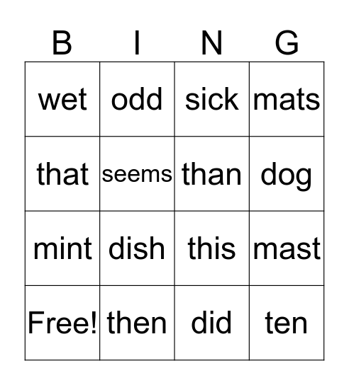 Lessons 26-29 Bingo Card