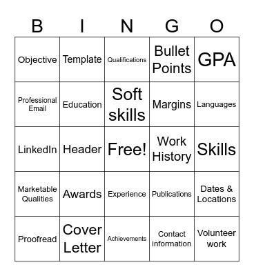 Resume Bingo Card