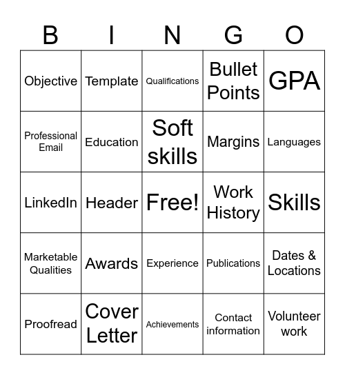 Resume Bingo Card