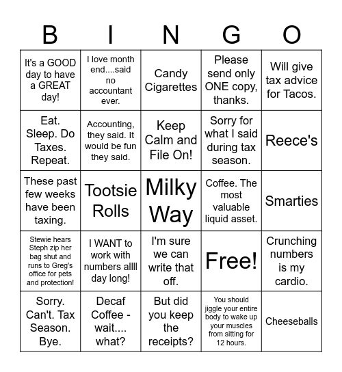 Tax Season Bingo Card