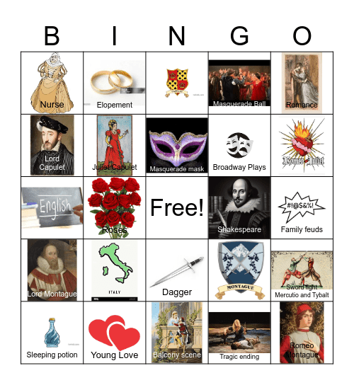 Romeo and Juliet Bingo Card