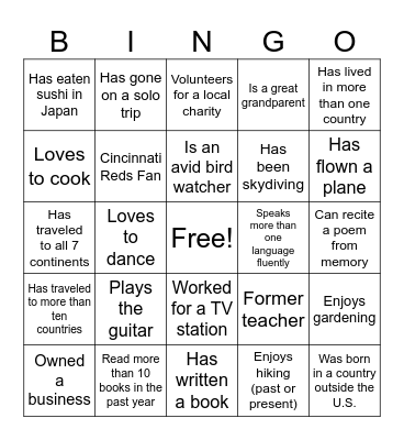 New Resident Bingo Card