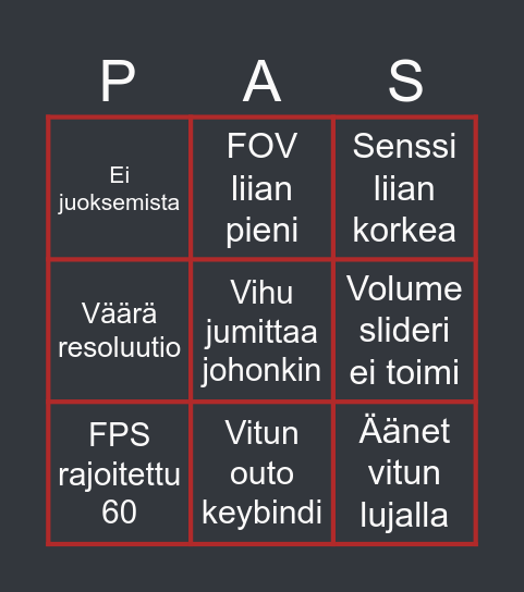 Paskapelibingo Card