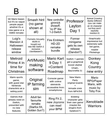 Switch 2 Software Bingo Card