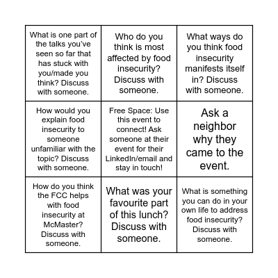 Food Systems Conference Bingo Card