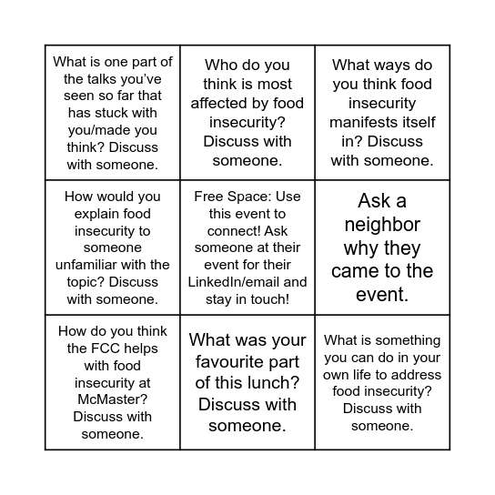 Food Systems Conference Bingo Card