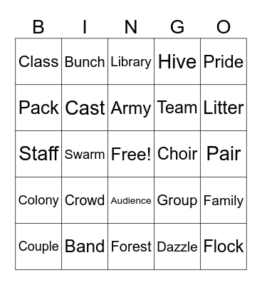 Collective Nouns Bingo Card