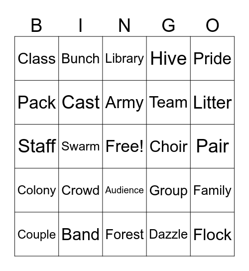 Collective Nouns Bingo Card