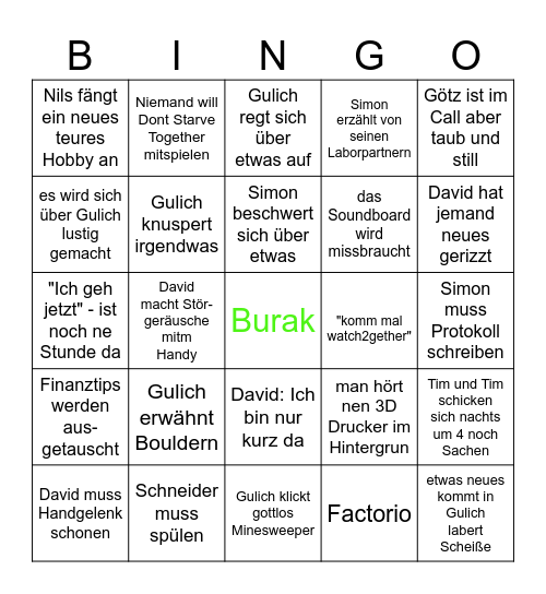 Fette Kinder Bingo Card