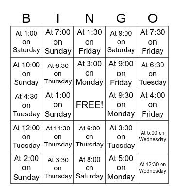 Ventures Unit 6 Time Bingo Card