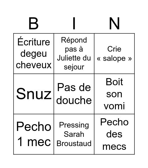 PETIT HOMME Bingo Card