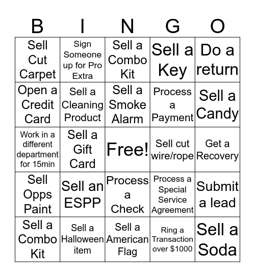 Cashier Appreciation Bingo Card