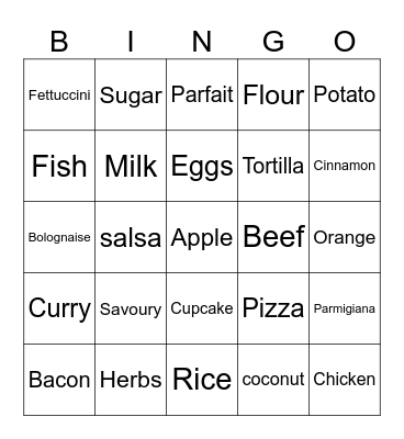 Food Bingo Card