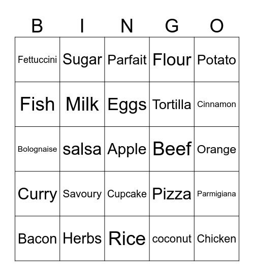 Food Bingo Card