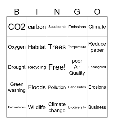 Greener World Bingo Card