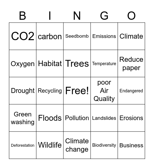 Greener World Bingo Card