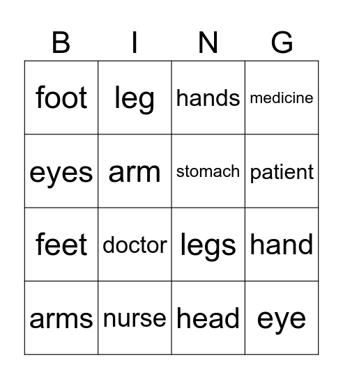 Ventures Basic Unit 4 Health Bingo Card
