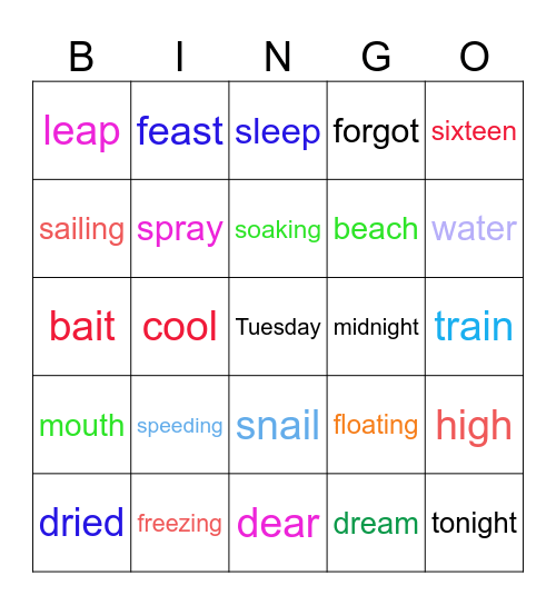 Beach Camp Bingo Card