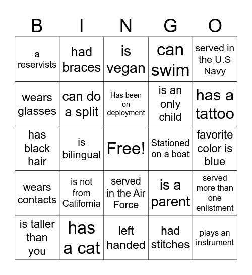 Find Someone Who....... Bingo Card
