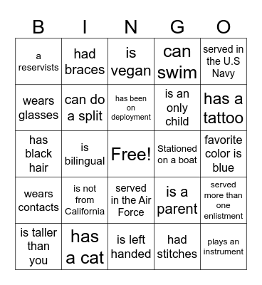 Find Someone Who....... Bingo Card