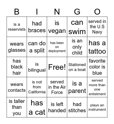 Find Someone Who....... Bingo Card
