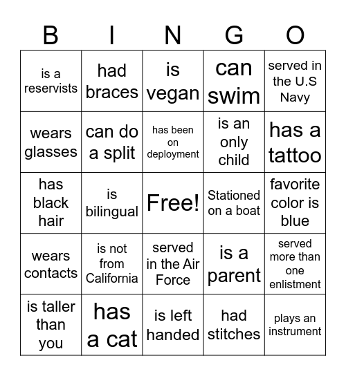Find Someone Who....... Bingo Card