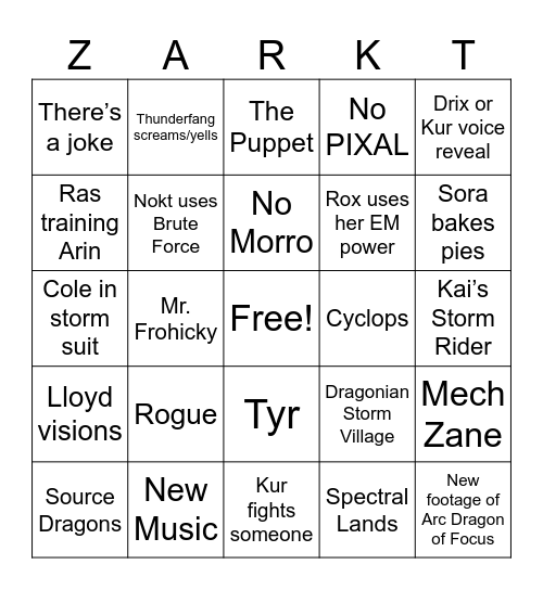 Trailer Bingo Card