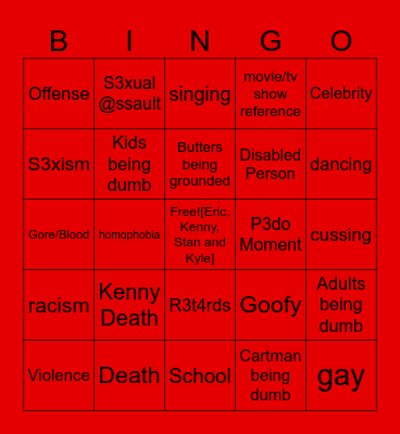 South Park Bingo Card