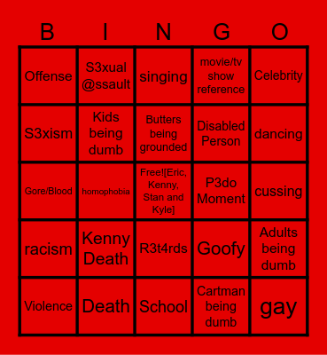 South Park Bingo Card