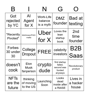 Startup Founder BINGO Card