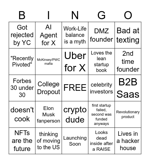 Startup Founder BINGO Card