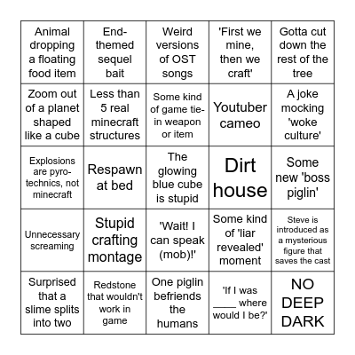 Minecraft Movie Bingo Card