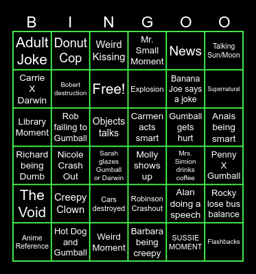 Gumball Out of Context Bingo Card