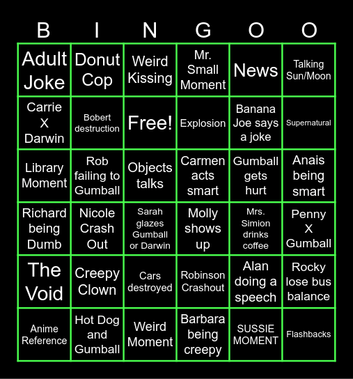 Gumball Out of Context Bingo Card