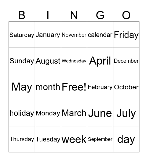 CALENDAR BINGO Card