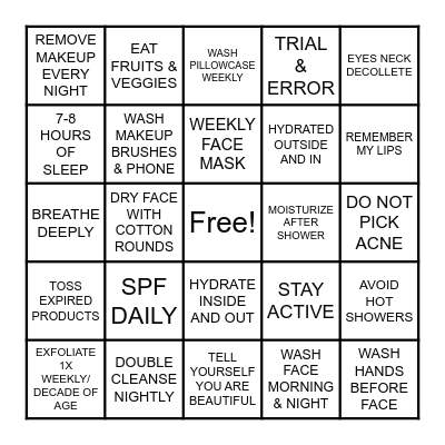 SKINCARE BINGO CHALLENGE Bingo Card