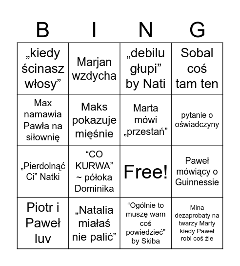 stolik nadal stoi Bingo Card