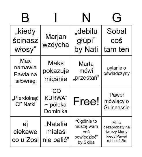 stolik stoi jak stał Bingo Card