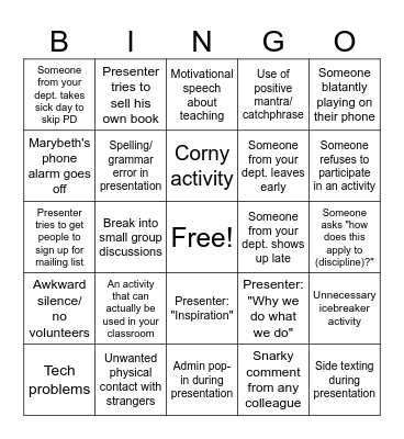 PD Bingo Card