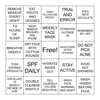 SKINCARE BINGO CHALLENGE Bingo Card