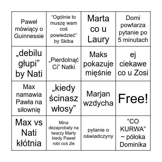 stolik stoi jak stał Bingo Card
