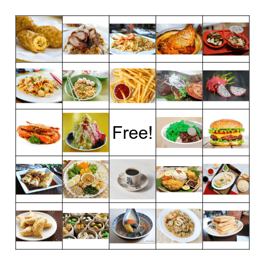 Singapore Food Bingo Card